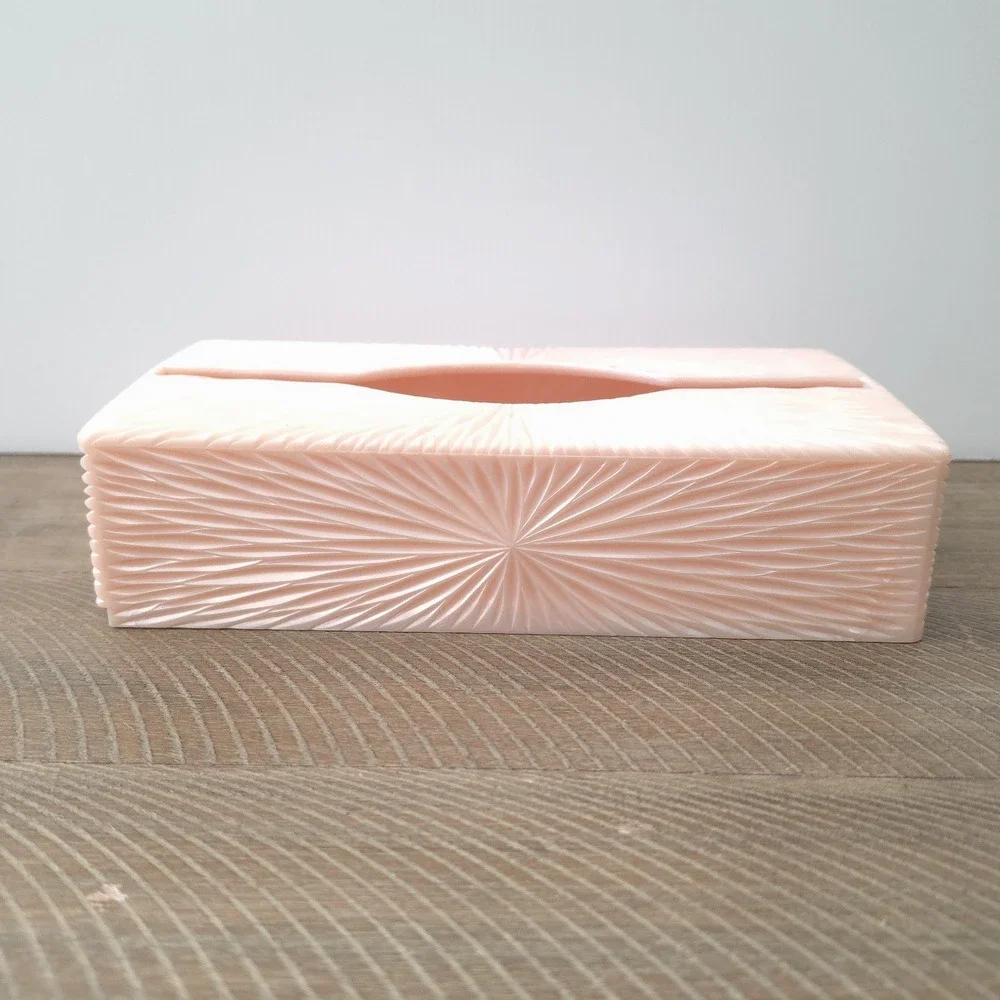 Vintage 1960s Pink Celebrity Tissue Box Holder Starburst Acrylic Lucite Plastic